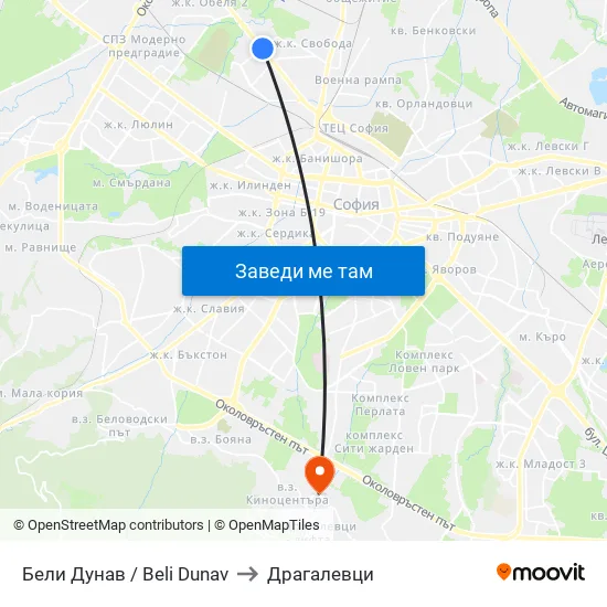 Бели Дунав / Beli Dunav to Драгалевци map