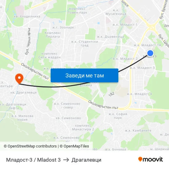 Младост 3 / Mladost 3 to Драгалевци map