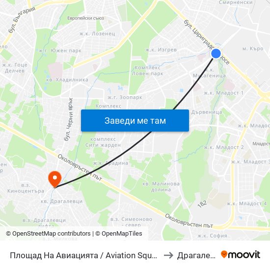 Площад На Авиацията / Aviation Square (1257) to Драгалевци map