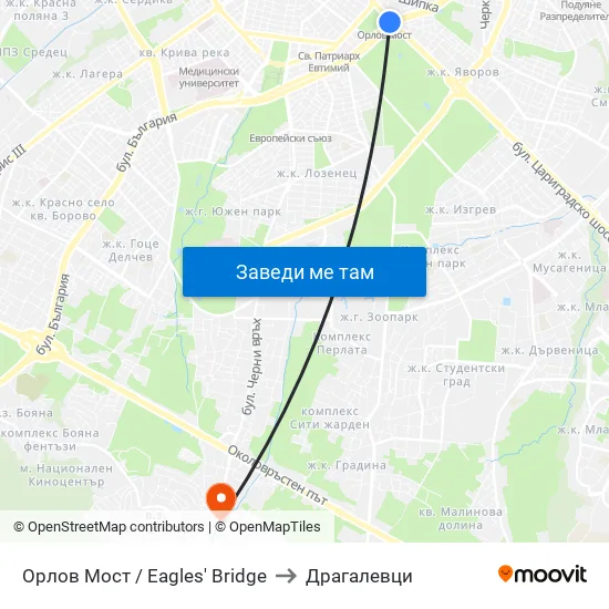 Орлов Мост / Eagles' Bridge to Драгалевци map