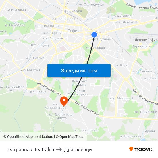 Театрална / Teatralna to Драгалевци map