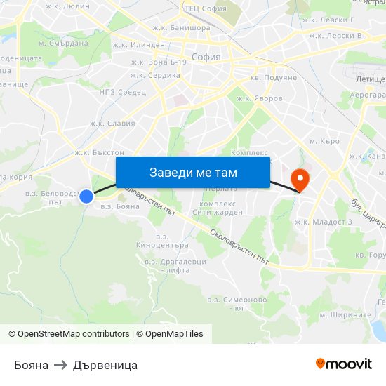 Бояна to Дървеница map