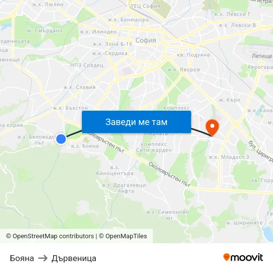 Бояна to Дървеница map