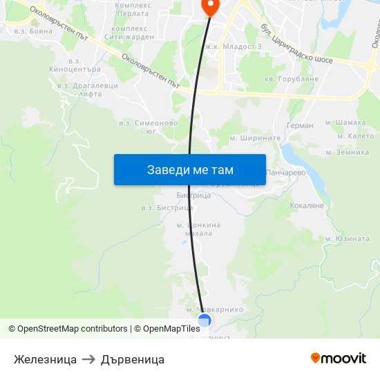 Железница to Дървеница map