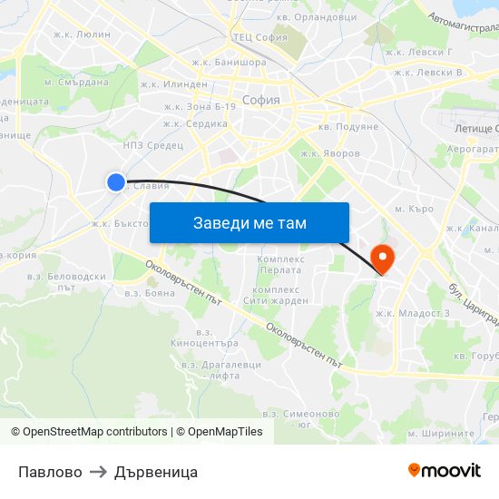 Павлово to Дървеница map