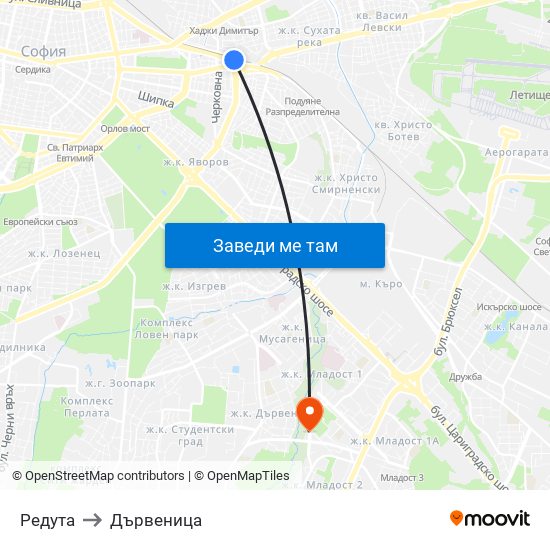 Редута to Дървеница map