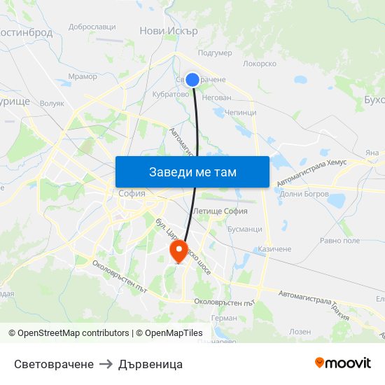 Световрачене to Дървеница map