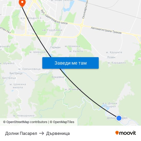 Долни Пасарел to Дървеница map