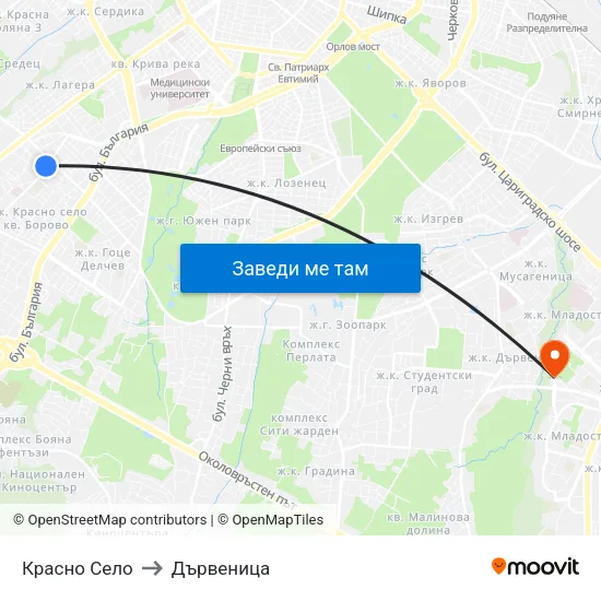 Красно Село to Дървеница map