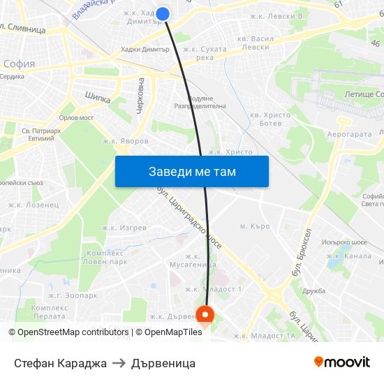 Стефан Караджа to Дървеница map