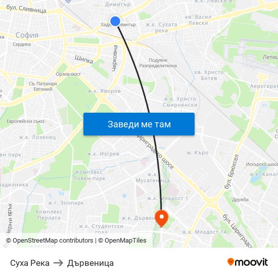 Суха Река to Дървеница map