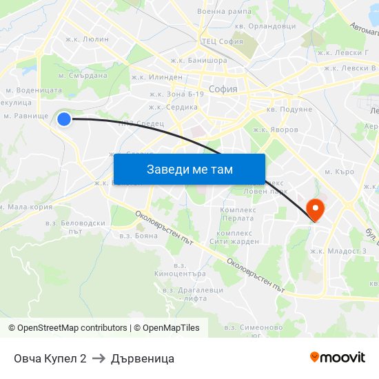 Овча Купел 2 to Дървеница map