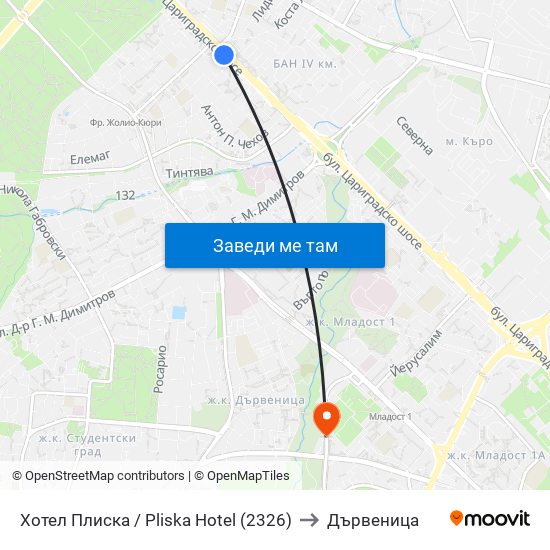 Хотел Плиска / Pliska Hotel (2326) to Дървеница map