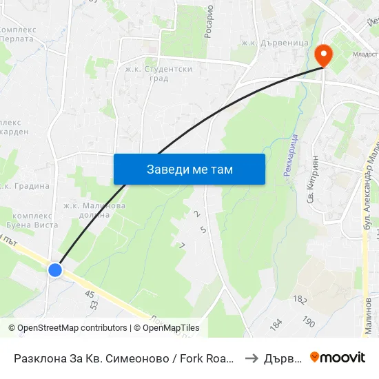 Разклона За Кв. Симеоново / Fork Road To Simeonovo Qr. (1459) to Дървеница map