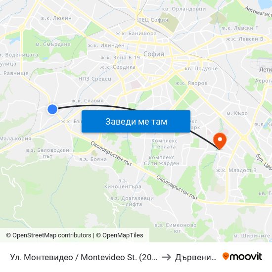 Ул. Монтевидео / Montevideo St. (2050) to Дървеница map