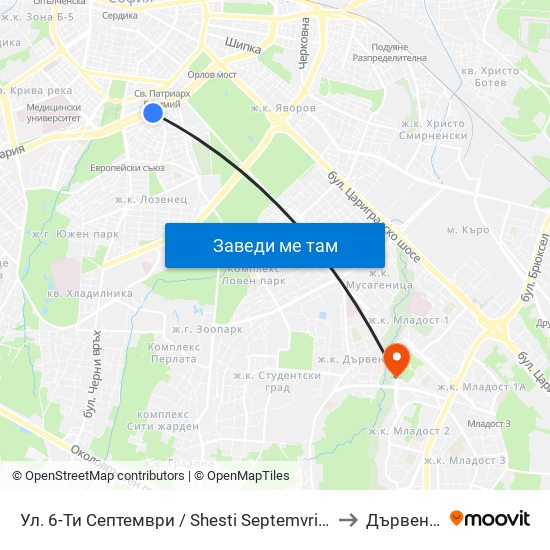 Ул. 6-Ти Септември / Shesti Septemvri St. (1807) to Дървеница map