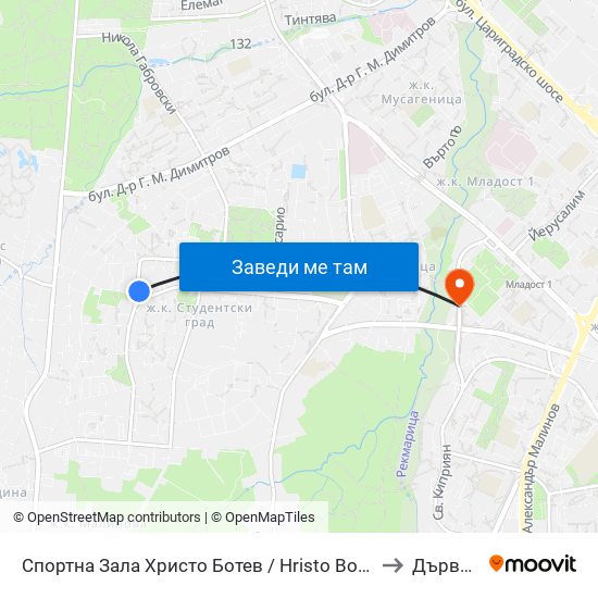 Спортна Зала Христо Ботев / Hristo Botev Sports Hall (1611) to Дървеница map