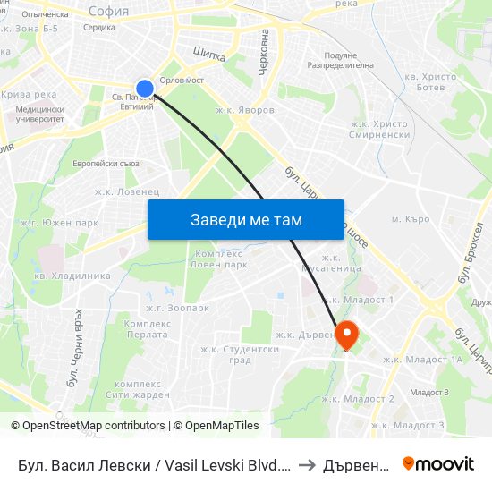 Бул. Васил Левски / Vasil Levski Blvd. (0300) to Дървеница map