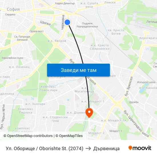 Ул. Оборище / Oborishte St. (2074) to Дървеница map