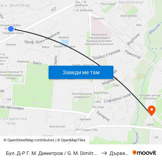 Бул. Д-Р Г. М. Димитров / G. M. Dimitrov Blvd. (0317) to Дървеница map