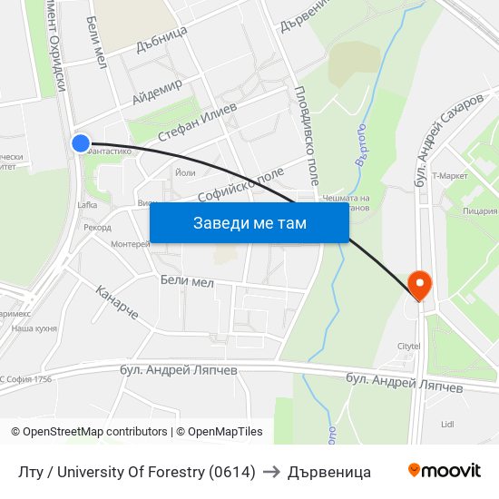 Лту / University Of Forestry (0614) to Дървеница map