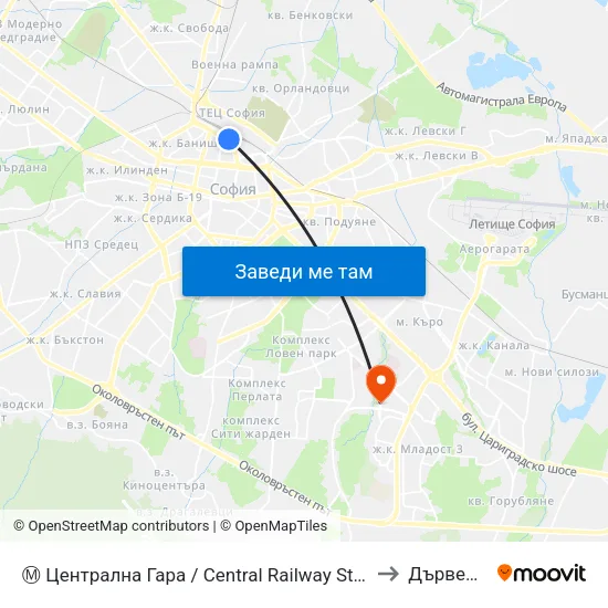 Ⓜ️ Централна Гара / Central Railway Station (1327) to Дървеница map