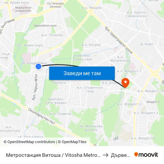 Метростанция Витоша / Vitosha Metro Station (0909) to Дървеница map