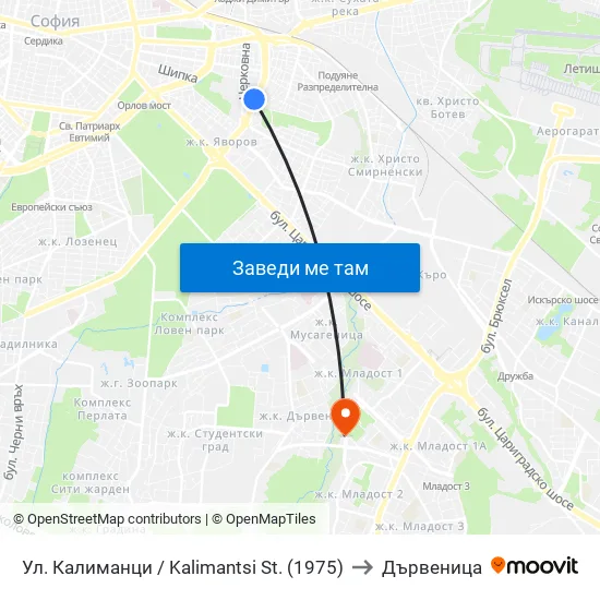 Ул. Калиманци / Kalimantsi St. (1975) to Дървеница map