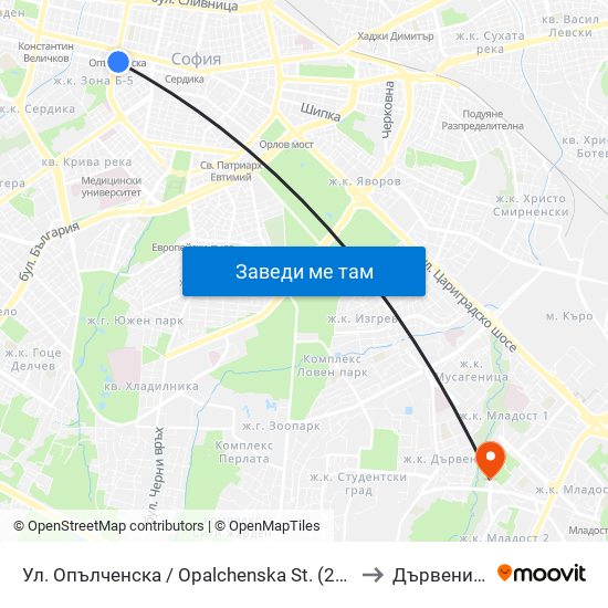 Ул. Опълченска / Opalchenska St. (2085) to Дървеница map