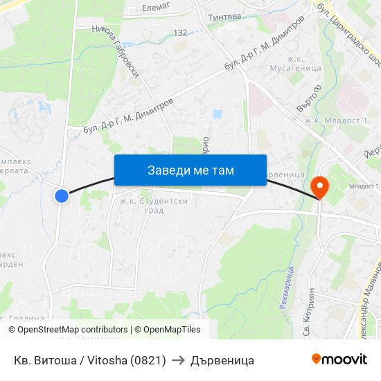 Кв. Витоша / Vitosha (0821) to Дървеница map