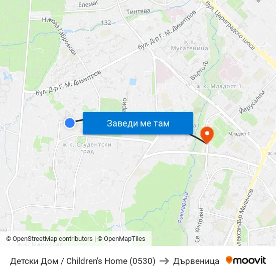 Детски Дом / Children's Home (0530) to Дървеница map