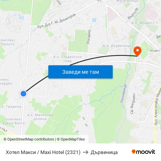 Хотел Макси / Maxi Hotel (2321) to Дървеница map