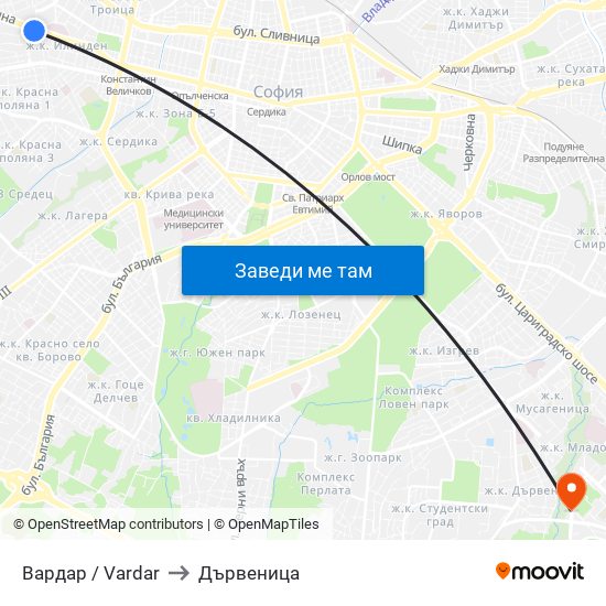 Вардар / Vardar to Дървеница map