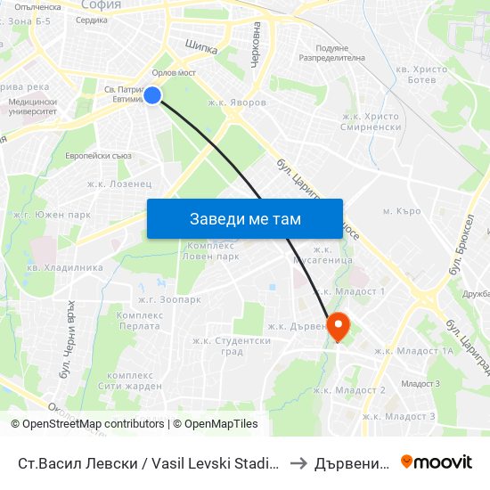 Ст.Васил Левски / Vasil Levski Stadium to Дървеница map