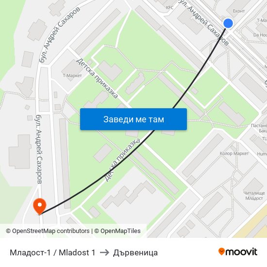 Младост-1 / Mladost 1 to Дървеница map