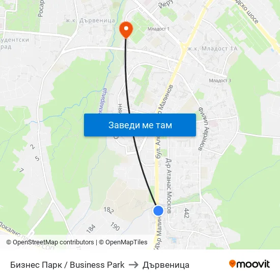 Бизнес Парк / Business Park to Дървеница map