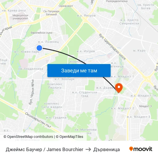 Джеймс Баучер / James Bourchier to Дървеница map