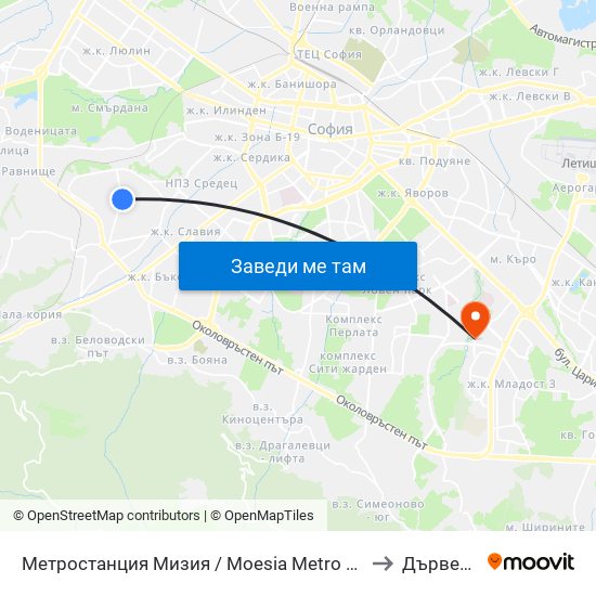 Метростанция Мизия / Moesia Metro Station (6089) to Дървеница map