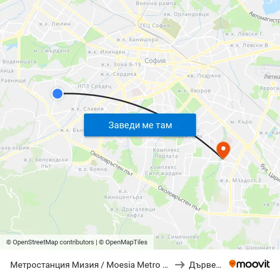 Ⓜ️ Метростанция Мизия / Moesia Metro Station (6089) to Дървеница map