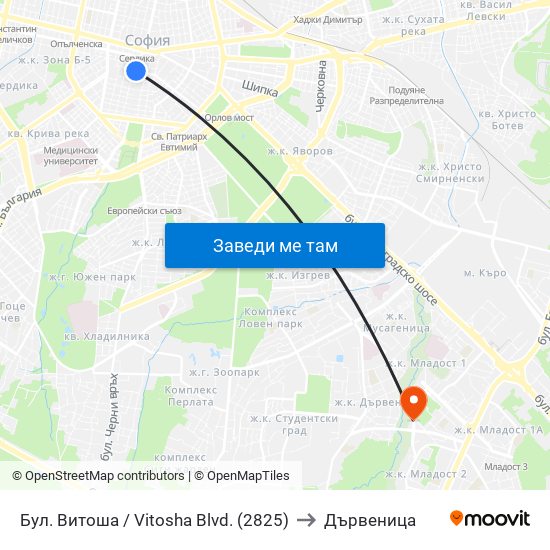 Бул. Витоша / Vitosha Blvd. (2825) to Дървеница map