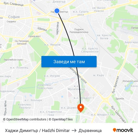Хаджи Димитър / Hadzhi Dimitar to Дървеница map