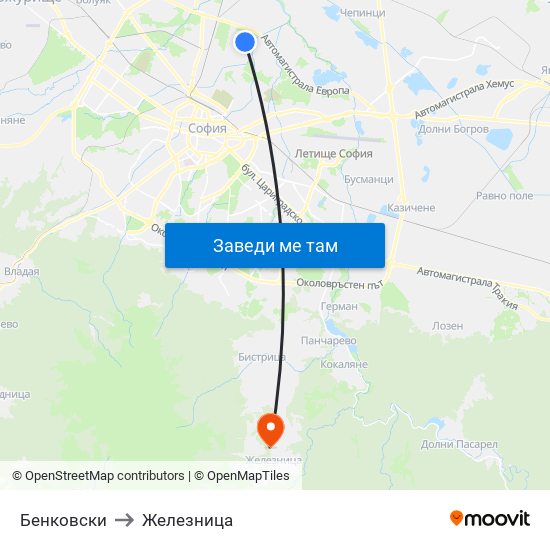 Бенковски to Железница map