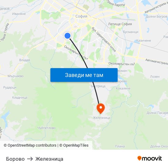 Борово to Железница map