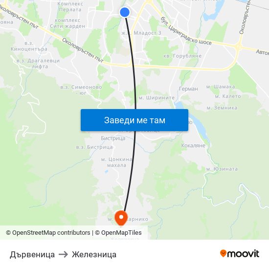 Дървеница to Железница map