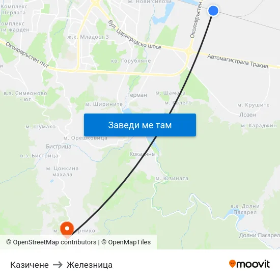 Казичене to Железница map