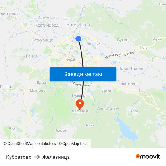 Кубратово to Железница map