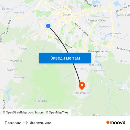 Павлово to Железница map