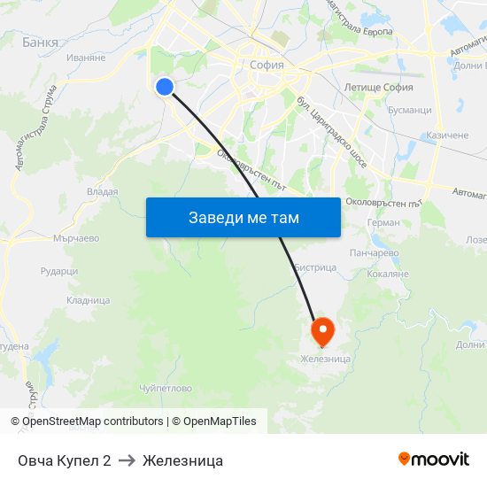 Овча Купел 2 to Железница map