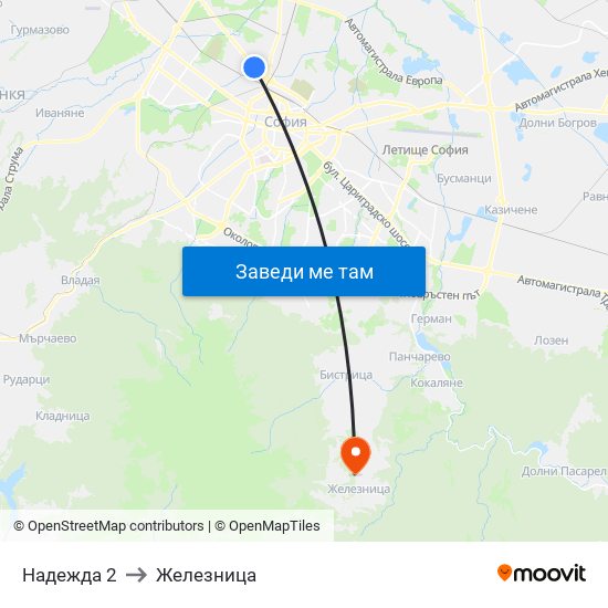 Надежда 2 to Железница map