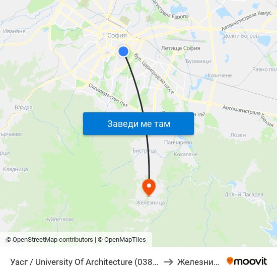 Уасг / University Of Architecture (0387) to Железница map